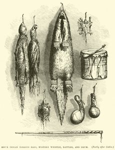 Sacs à tabac Sioux, sifflet mystère, hochets et tambour