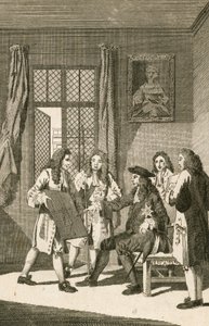 Sir Christopher Wren présentant au roi Charles II son plan pour reconstruire Londres - English School