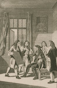 Sir Christopher Wren présentant à Charles II son plan de reconstruction de la ville de Londres - English School
