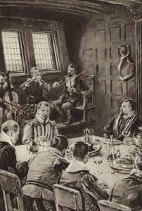 Sir Francis Drake, dînant sur le Golden Hind au son des violons - English School