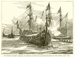 Arrivée de Sir Francis Drake à Ternate lors de son tour du monde, 1577-1580 - English School