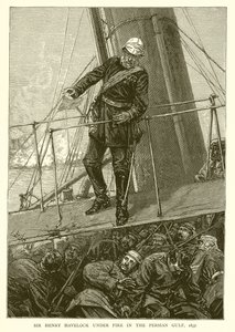 Sir Henry Havelock sous le feu dans le golfe Persique, 1857 - English School