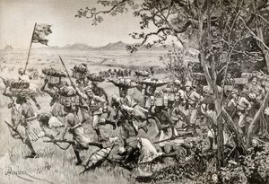 Sir Henry Morton Stanley et ses hommes sortant enfin de la forêt pour atteindre la prairie en 1887, lors de leur expédition de secours d