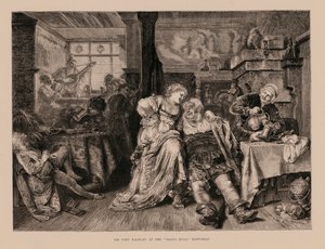 Sir John Falstaff à la "Tête de Sanglier", Eastcheap (gravure) - English School