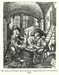 Les "Roaring Boys" de Sir John Suckling (gravure) - English School