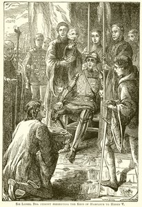 Sir Lionel Bra Uemont présentant les Clés de Harfleur à Henri V - English School