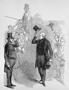 Sir Robert Peel arrivant à la Chambre des communes, salué par un 