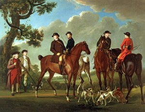 Sir Thomas Gascoigne et Sir Walter Vavasour avec le prêtre, le vicaire et les serviteurs de chasse - English School