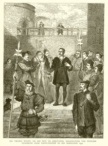 Sir Thomas Wyatt, en route vers son exécution, exonérant la princesse Élisabeth de toute participation à sa rébellion, 1554 - English School