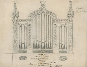Croquis du vieil orgue aux jardins royaux (jardins de Vauxhall, Londres) - English School
