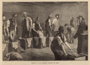 Esquisses dans un entrepôt de thé : remplissage des caisses - English School