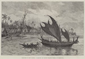 Croquis en Nouvelle-Guinée, un Lakatoi, ou Navire de Commerce Indigène, de Kerepunu - English School