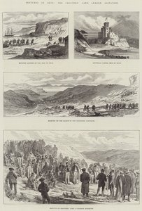 Croquis à Skye, agitation de la Ligue des terres des crofters (gravure) - English School