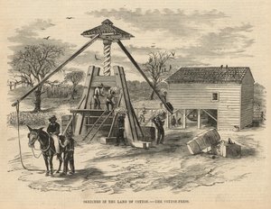 Croquis au pays du coton - la presse à coton (gravure) - English School