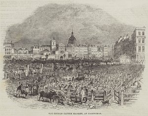 Marché aux bestiaux de Smithfield, à Noël (gravure) - English School
