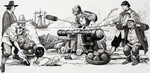 Soldats tirant un canon - English School