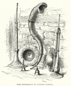Quelques instruments du culte bouddhiste (gravure) - English School