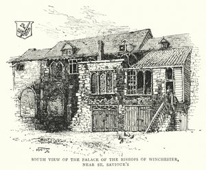 Vue sud du palais des évêques de Winchester, près de St Saviour