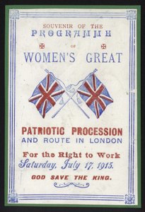 Programme souvenir de la procession des femmes pour le droit au travail, Londres, 17 juillet 1915 - English School
