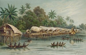 Sowek, un village sur pilotis sur la côte nord de la Nouvelle-Guinée, de L