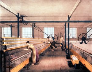 Mules à filer dans une usine de coton, vers 1935 - English School