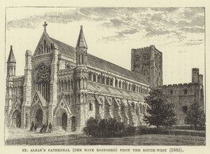 Cathédrale de St Albans, la nef restaurée, vue du sud-ouest, 1885 - English School