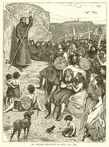 Saint Colomb prêchant à Iona, 564 après J.-C. - English School