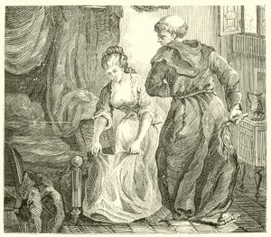 Saint Edmund, archevêque de Canterbury, tourmenté par une très belle jeune femme alors qu