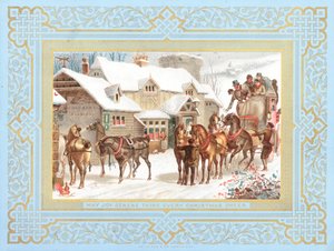 Diligence et chevaux devant une auberge, Carte de Noël - English School