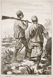 Les guides de Stanley approchant le lac Tanganyika, illustration de l