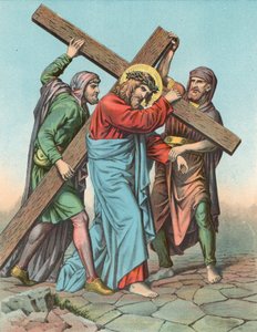 Station V Christ aidé par Simon de Cyrène pour porter la croix