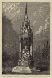 Statue de Sa Majesté dans les jardins Victoria, Bombay, offerte par le Guicowar de Baroda (gravure) - English School