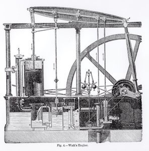 Machine à vapeur conçue par James Watt (1736-1819), par Bonnafoux - English School