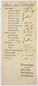 Feuille de pointage des courtiers en bourse, 1766 - English School