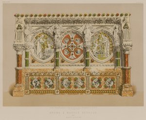 Fauteuil en pierre et marbre par Earp, Londres (chromolitho)