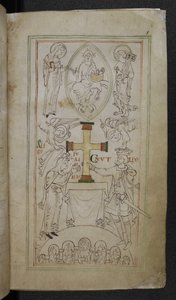 Le roi Cnut et sa reine, Aelfgyfu, présentant une croix sur l
