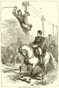 Cavalerie de Stuart coupant les fils télégraphiques - English School