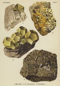Sulfures, marcasite, pyrites de fer, pyrrhotite (litho couleur)