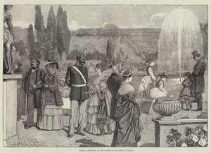 Dimanche après-midi dans le jardin de Sans Souci, Potsdam (gravure)