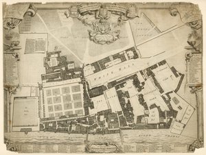 Relevé et plan du Palais Royal de Whitehall, 1680, avec les logements et appartements appartenant à leurs Majestés - English School