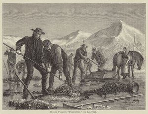 Paysans suédois "prospectant" le minerai du lac (gravure)
