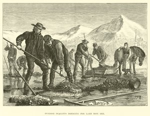 Paysans suédois draguant du minerai de fer lacustre - English School