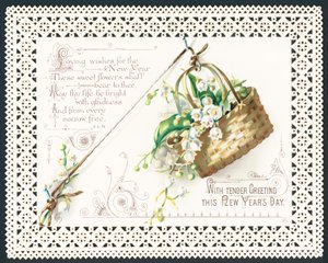 Panier de fleurs suspendu, carte de Nouvel An - English School