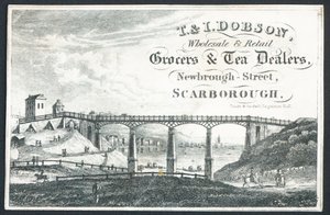 T & I Dobson, épiciers en gros et au détail et marchands de thé, carte de visite - English School
