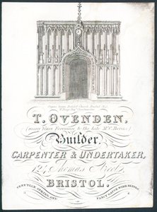 T Ovenden, constructeur, charpentier et entrepreneur de pompes funèbres, carte de visite - English School
