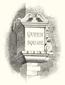 Tablettes pour coins de rue, Queen Square (gravure) - English School