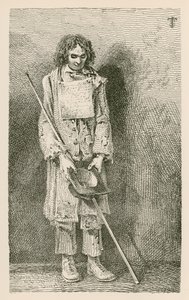 Grand mendiant aveugle, avec un long bâton - English School