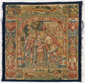 Panneau de tapisserie représentant la Reine de Saba rencontrant Salomon - English School