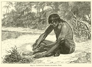 Sauvage tasmanien obtenant du feu - English School