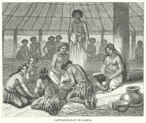 Journée du tatouage à Samoa (gravure) - English School